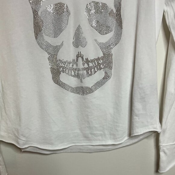 ZADIG & VOLTAIRE Tunisien Tee Top Henley White Rhinestone Skull LS Size S - Picture 3 of 7